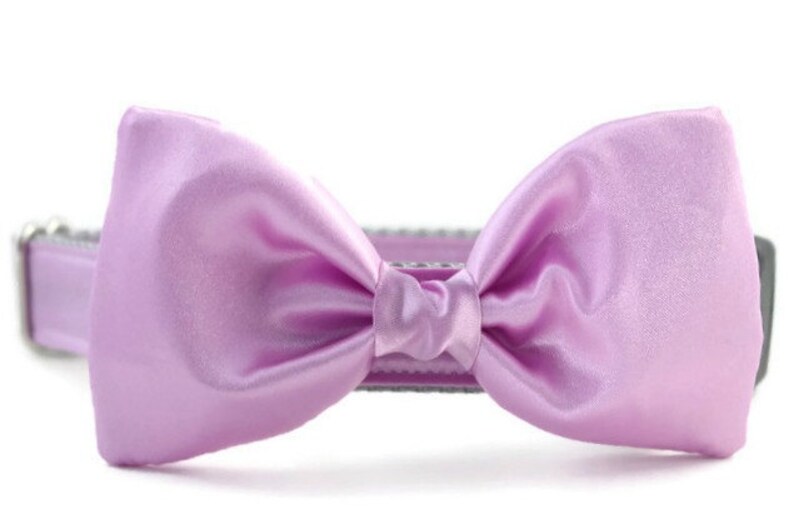 Lavender Bow Tie Dog Collar Dog Bow Tie Collar Wedding Attire for Dogs dog wedding lavender satin dog bow tie formal dog bow tie image 2