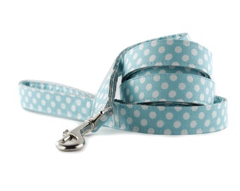 Blue Dog Leash-Light Blue and White Polka Dot Dog Leash Leash-Ice Blue Dot Leash-Dog Lead-Fabric Dog Lead