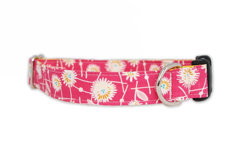 Flower Dog Collar Kylie Dog Collar Pink Dog Collar Floral Dog Collar daisy dog collar girl dog collar pink and yellow collar image 1