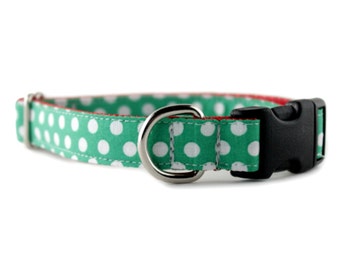 Green Dog Collar - Green and White Dot Dog Collar - Green Dog Collar - Christmas Pet Collar - Holiday Collar - Christmas Collar