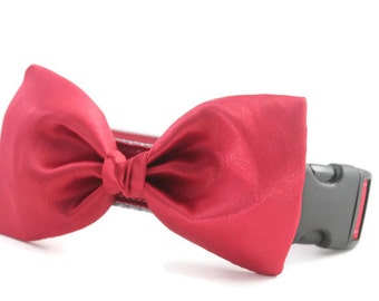 Dark Red Bow Tie Dog Collar - Dog Bow Tie Collar - Wedding Attire for Dogs - dog wedding - Dark red satin dog bow tie - formal dog bow tie