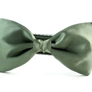 Olive Green Bow Tie Dog Collar - Dog Bow Tie Collar - Wedding Attire for Dogs - dog wedding - Dark Olive Green satin dog bow tie