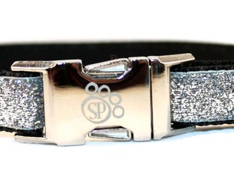 Silver dog collar - Bling Dog Collar - Celebri-Pup Silver Glitter Dog Collar  - metal buckle dog collar - sparkly dog collar