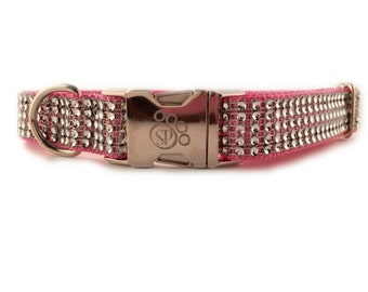 Dog Collar - Rose Bling Dog Collar - Adjustable dog collar -fancy dog collar - sparkly dog collar - Pink dog collar - girl dog collar