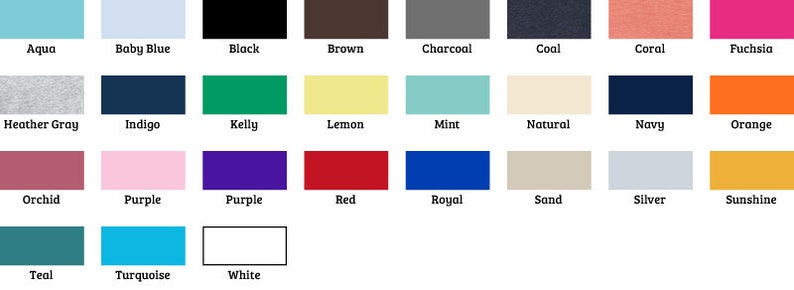Puede incluir: Una carta de colores con 24 muestras de colores diferentes. Los colores incluyen aguamarina, azul beb&eacute;, negro, marr&oacute;n, carb&oacute;n, carb&oacute;n, coral, fucsia, gris jaspeado, &iacute;ndigo, kelly, lim&oacute;n, menta, natural, azul marino, naranja, orqu&iacute;dea, morado, morado, rojo, azul real, arena, plata, sol, verde azulado, turquesa y blanco.