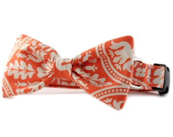 Orange Bow Tie Dog Collar - Orange Bow Tie Collar - Flynn Bow Tie Dog Collar - Orange White Bowtie Dog Collar- orange bow tie dog collar