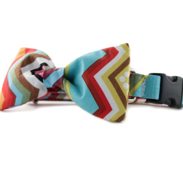 Chevron Bow Tie Dog Collar - Multi-colored rainbow chevron bow tie dog collar - Rainbow Chevron Bow Tie Dog Collar - bowtie dog collar