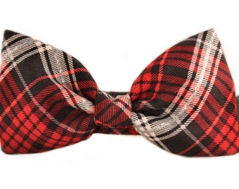 Holiday Plaid Bow Tie Dog Collar - Black and Red Bow Tie Dog Collar  -  Holiday Bow Tie Dog Collar - Christmas Bow Tie - Formal dog collar