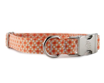 Oranje Halsband - Tangerine Tiny Dot Dog Collar - Oranje Witte Polka Dot Hondenhalsband - Oranje halsband