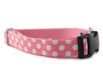 Pink and White Polka Dot Dog Collar - Bubble Gum Dog Collar