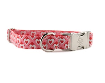 Valentine Dog Collar - Red Pink Hearts Dog Collar - Pink Dog Collar - Girl Dog Collar - Red Dog Collar - Heart to Heart Dog Collar