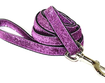 Purple Metallic Dog Leash - Celebri-Pup Fuchsia Glitter Dog Leash - Sparkly Dog Leash - Bling Dog Leash - Dog Lead - Purple Dog Leash