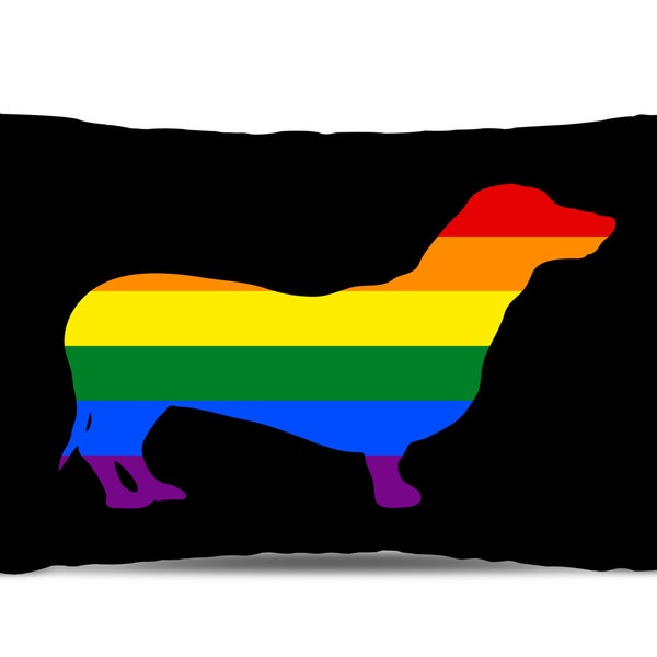 Gay Pride Flag Dachshund Pillow - Dachshund Lumbar Pillow - LGBT Pride Flag Pillow - dachshund silhouette pillow - Rainbow Flag Pillow