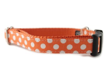 Oranje hond kraag-oranje wit polka dot hond kraag-Tangerine dot Dog Collar-schattige hond kraag-stof hond kraag