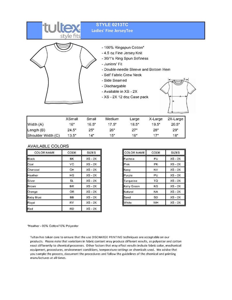 Puede incluir: Una tabla de tallas para una camiseta de mujer con una variedad de colores y tallas. La camiseta est&aacute; hecha de 100% algod&oacute;n peinado y tiene un ajuste juvenil. La camiseta est&aacute; disponible en tallas XS-2X. La camiseta est&aacute; disponible en una variedad de colores, incluyendo negro, carb&oacute;n, gris oscuro, jaspeado, plateado, marr&oacute;n, naranja, azul beb&eacute;, azul real, rojo, fucsia, rosa, azul marino, morado, turquesa, verde kelly, natural, arena y blanco.