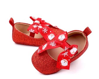 Red chritmas design baby girls dress shoes elastic band infant shoes baby