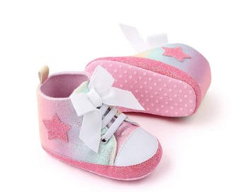 Baby Girl High Top Sneakers: Star Bow Toddler Shoes
