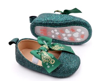 Green Christmas Baby Shoes: Infant Holiday Dress Shoes