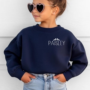 Personalized Embroidered Kids Sweatshirt, Custom Crewneck, Girls Bow Sweatshirt, Personalized Child&#39;s Pullover, Girls Name Sweatshirt