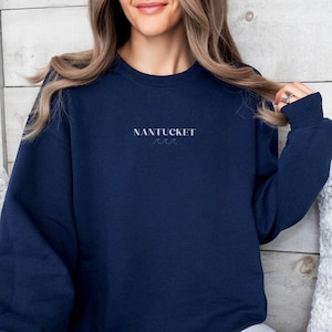 Sudadera bordada de Nantucket, sudadera de cuello redondo con temática oceánica, sudadera de Nueva Inglaterra, estética de pescador, sudadera costera, vacaciones en Nantucket