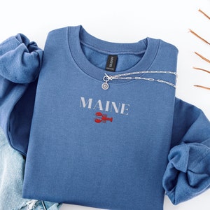 Embroidered Maine Sweatshirt, Lobster Crewneck, Maine Vacation Sweatshirt, Fisherman Aesthetic, Coastal Sweatshirt, New England Pullover
