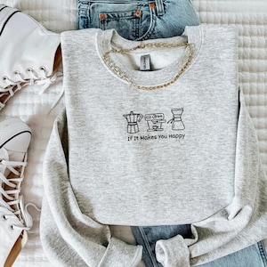 Embroidered Espresso Sweatshirt, Barista Crewneck, Latte Lover Crewneck, Gift for Coffee Lover, Embroidered Espresso Machine Shirt
