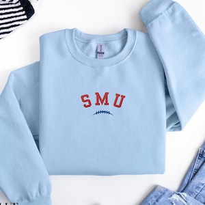 Embroidered SMU Sweatshirt, Varsity College Football Crewneck, Southern Methodist University Sweater, College Game Day Outfit, SMU Fan Gift