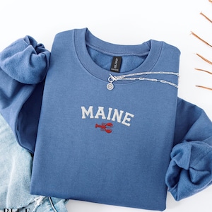 Embroidered Maine Sweatshirt, Lobster Crewneck, Maine Vacation Sweatshirt, Fisherman Aesthetic, Coastal Sweatshirt, New England Pullover