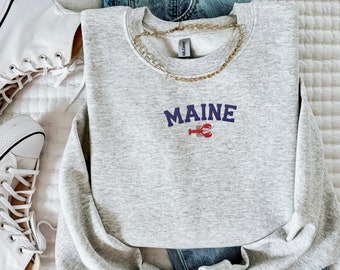 Embroidered Maine Sweatshirt, Lobster Crewneck, Maine Vacation Sweatshirt, Fisherman Aesthetic, Coastal Sweatshirt, New England Pullover
