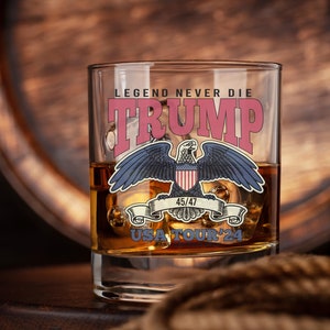 Donald Trump 45 47 President Whiskey Glass, MAGA, Right Wing, Conservative Gift, Republican Christmas Gift, 10oz Rocks Glass, Political Gift