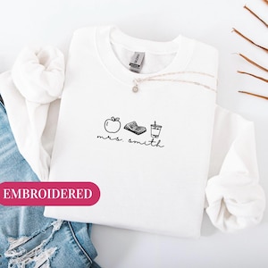 Embroidered Personalized Teacher Name Crewneck, Trendy Teacher Sweatshirt, Teacher Appreciation Gift, Teacher Icons, Cute Teacher Shirt
