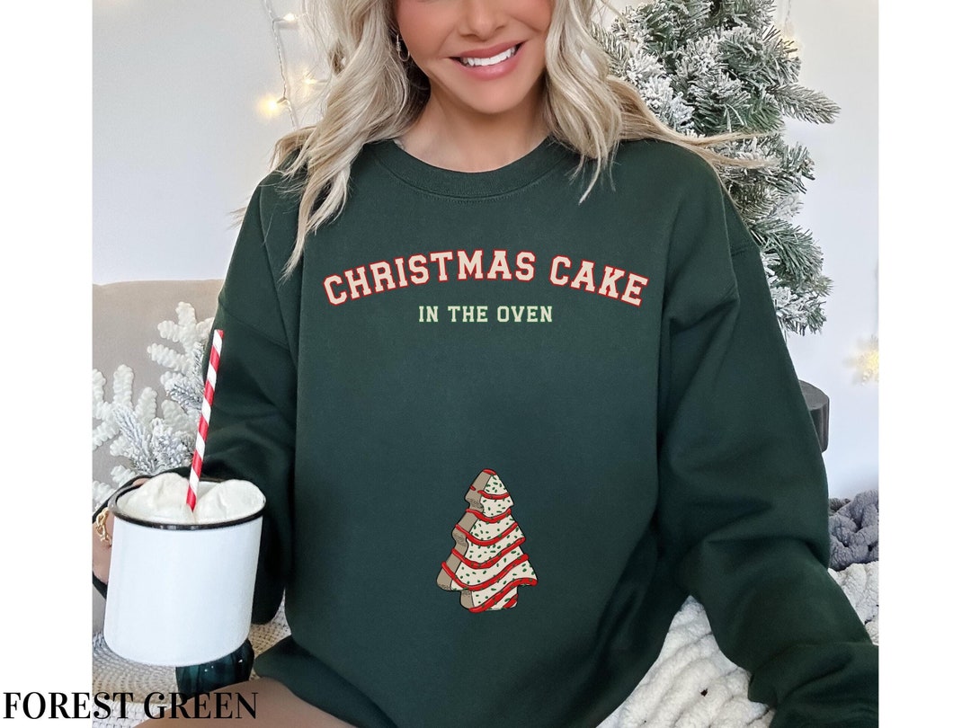 Felpa con stampa di gravidanza natalizia, torta albero di Natale