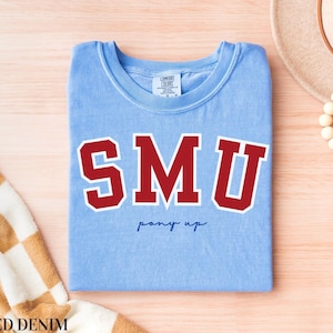 SMU Football Comfort Colors® Shirt, Pony Up Tee, College Game Day Apparel, Southern Methodist University Football, SMU Student Fan Gift