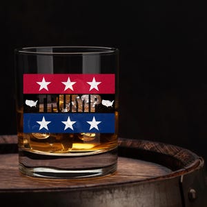 Donald Trump Whiskey Glass, 47 President, MAGA, Right Wing, Conservative Gift, Republican Christmas Gift, Rocks Glass, Political Gift