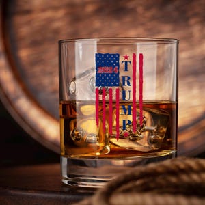 Donald Trump Whiskey Glass, 47 President, MAGA, Right Wing, Conservative Gift, Republican Christmas Gift, Rocks Glass, Political Gift
