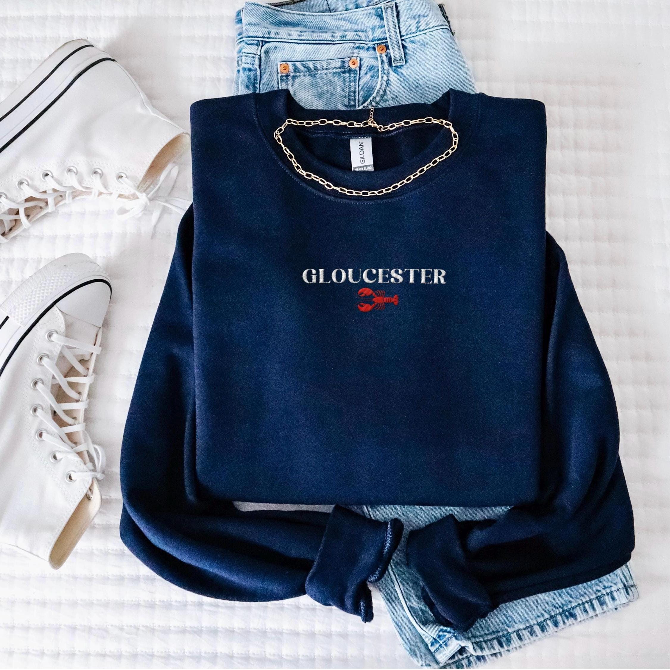 Embroidered Gloucester Sweatshirt, East Coast Crewneck, Trendy Minimalist Gloucester Vacation Sweatshirt, Coastal Sweatshirt, Bachelorette