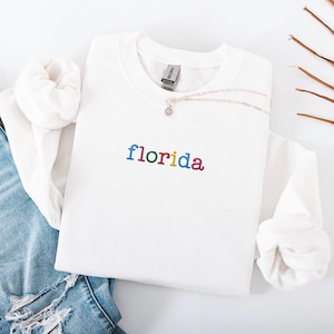 Embroidered Florida Sweatshirt, Florida Crewneck, Beachy Sweatshirt, Colorful State Hoodie, Embroidered Pullover, Florida Gift, Florida Trip