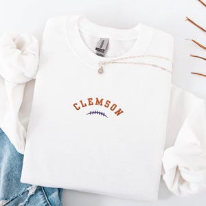 Embroidered Clemson Tigers Football Sweatshirt, Varsity College Football Crewneck, Clemson University Sweatshirt, College Game Day Apparel