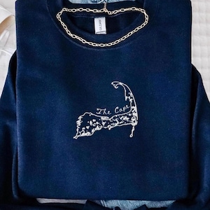 Besticktes Cape Cod Sweatshirt, Cape Cod Map Rundhalsausschnitt, Das Cape Urlaub Sweatshirt, Massachusetts Souvenir, Übergroßes Strand Sweatshirt