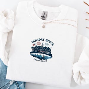 Embroidered Holiday House Sweatshirt, Patriotic Holiday House Crewneck, Embroidered Fourth of July, Last Great American Dynasty, USA Sweater