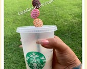 Concha Coffee cup straw charms topper sweet bread conchita latina mexican chingona bff office starbucks addict assistant gift fiesta kawaii