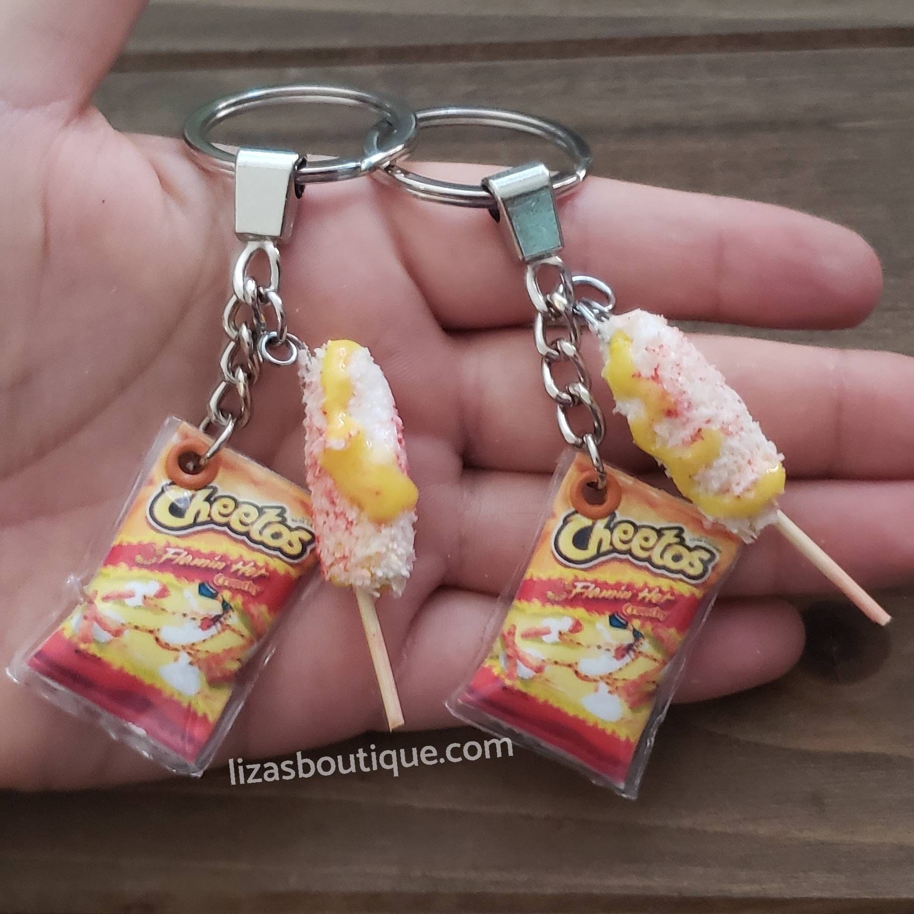 Best friends elote hot cheetos keychain handmade chips spicy bff charms.