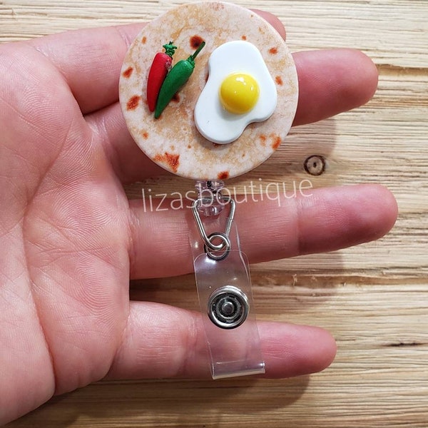 Funny Tortilla oeufs petit déjeuner chili nourriture mexicaine unique badge porte-robe salsa huevos infirmière RN