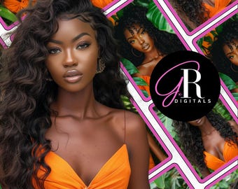 6 Premium Black Beauty Bundle Images | Hair Extension Photos | Makeup Stock Photos | AI Images | Fashion Model | Digital Download