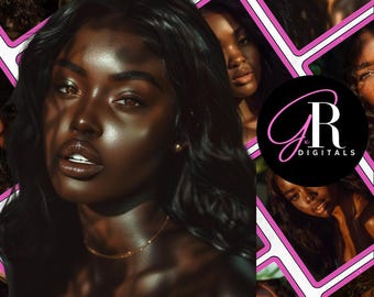 10 Premium African American Beauty Images | Makeup Stock Photos | Hair Extension Photos | AI Images | Fashion Model | Digital Download