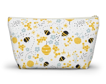 Bolsa para accesorios y cosméticos con base en T, neceser de maquillaje, estampado de abejas, 2 tamaños
