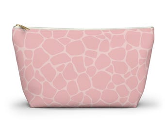 Bolsa para accesorios y cosméticos con base en T, estampado animal, estampado de jirafa rosa, 2 tamaños