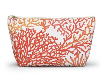 Bolsa para accesorios y cosméticos con base en T, neceser, colección Coastal, estampado coral, 2 tamaños
