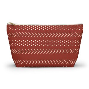Accessory and Cosmetic Pouch w/ T-bottom, Tribal Print, African Design, Red and White, 2 Sizes