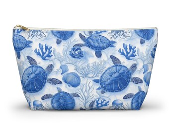 Bolsa para accesorios y cosméticos con base en T, neceser de maquillaje, colección Coastal, tortugas marinas, 2 tamaños